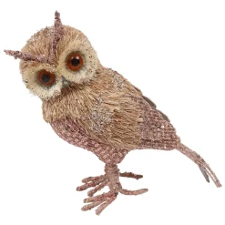 Hot Christmas Forever OWL NATURAL GRASS 9″ STANDING W/ PINK BELLY & GLITTER