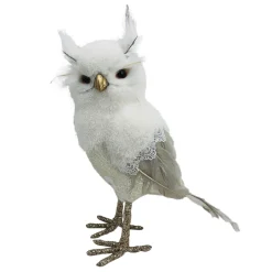 Sale Christmas Forever OWL WHITE/ CREAM 10.5″ STANDING W/ LACE & FEATHER