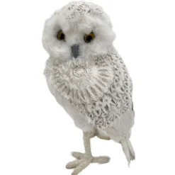 Sale Christmas Forever OWL WHITE STANDING FABRIC & FAUX FUR 6″x10″ W/ FEATHERS