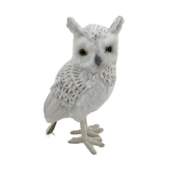 Sale Christmas Forever OWL WHITE STANDING FABRIC & FAUX FUR 5.5″x9.5″ W/ FEATHERS