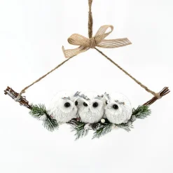 New Christmas Forever OWL WHITE 10.5″X4″ ON FROSTED BRANCH W/ HANGER 3-OWLS