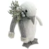 New Christmas Forever PENGUIN STANDING FAUX GRASS WHITE 5″x10.5″ W/ SCARF, FROSTED PINE & BERRIES