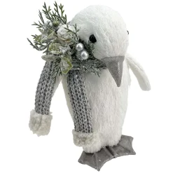 New Christmas Forever PENGUIN STANDING FAUX GRASS WHITE 5″x10.5″ W/ SCARF, FROSTED PINE & BERRIES