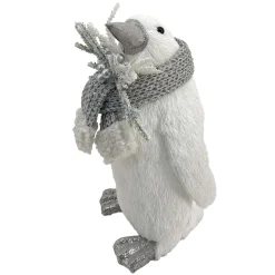 Outlet Christmas Forever PENGUIN STANDING FAUX GRASS WHITE 6.5″x10″ W/ SCARF, FROSTED PINE & BERRIES