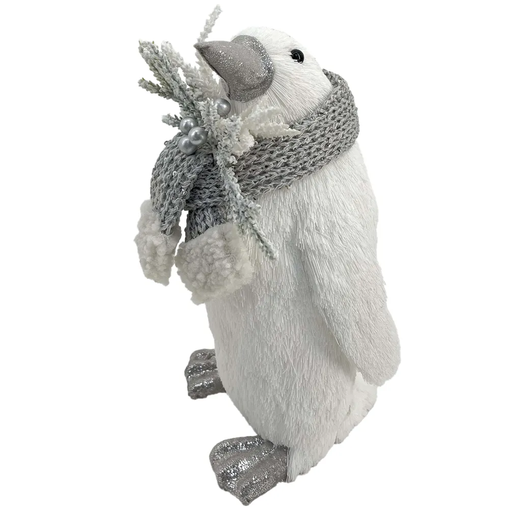 Outlet Christmas Forever PENGUIN STANDING FAUX GRASS WHITE 6.5″x10″ W/ SCARF, FROSTED PINE & BERRIES