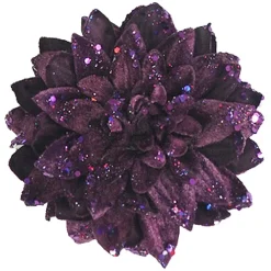 Outlet Christmas Forever PEONY HEAD PURPLE 6″ CARDED W/ GLITTER & CLIP