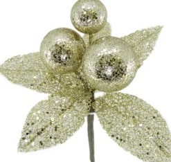 Online Christmas Forever PICK BALLS 8.5″ W/LEAVES CHAMPAGNE GLITTER