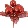 Best Christmas Forever PICK BALLS 8.5″ W/LEAVES RED GLITTER