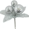 New Christmas Forever PICK BALLS 8.5″ W/LEAVES SILVER GLITTER