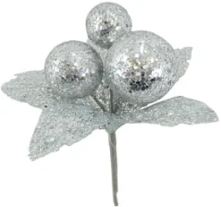 New Christmas Forever PICK BALLS 8.5″ W/LEAVES SILVER GLITTER