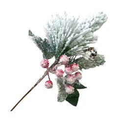 Best Christmas Forever PICK GRN PINE 11″ RED BERRIES & CONES FLOCKED