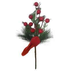 Outlet Christmas Forever PICK GRN PINE 12″ RED BERRY W/ BIRD