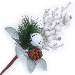 Clearance Christmas Forever PICK ICED TWIGS & BERRIES 13.5″ GREEN/WHITE W/ PINE, CONE & BELL