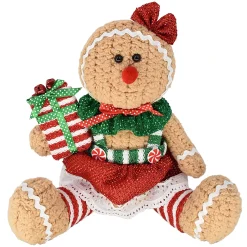 Discount Christmas Forever PLUSH GINGERBREAD GIRL SITTING 9″ W/ GIFT RED/BROWN