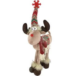 New Christmas Forever PLUSH REINDEER STANDING 15″ W/ SNOWFLAKE SANTA HAT RED/GREEN