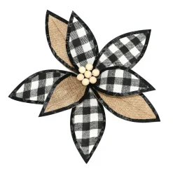 Christmas Forever POINSETTIA HEAD 12″ FABRIC PLAID & BURLAP WITH CLIP