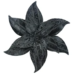 Outlet Christmas Forever POINSETTIA HEAD BLACK 12″ VELVET W/ CLIP