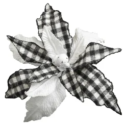 Outlet Christmas Forever POINSETTIA HEAD BLACK / WHITE 13″ W/BERRY IN MIDDLE & CLIP