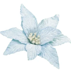 Best Christmas Forever POINSETTIA HEAD BLUE ICE 10″ W/ FROST & CLIP
