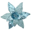 Outlet Christmas Forever POINSETTIA HEAD BLUE ICE 12″ LEATHER METALLIC W/ CLIP