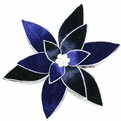 Christmas Forever POINSETTIA HEAD BLUE MIDNIGHT 12″ W/ WHITE POLLEN &TRIM W/ CLIP