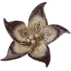 Discount Christmas Forever POINSETTIA HEAD BROWN 7.5″ VELVET W/ GLTR. & CLIP