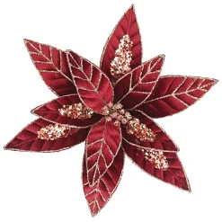 Discount Christmas Forever POINSETTIA HEAD BURGUNDY 12″ VELVET W/ CH GLITTER W/ CLIP