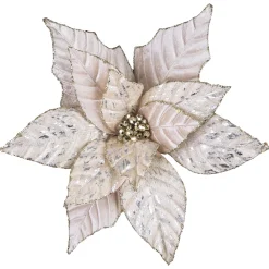 Discount Christmas Forever POINSETTIA HEAD CHAMP 12″ VELVET W/ SILVER FOIL & CLIP