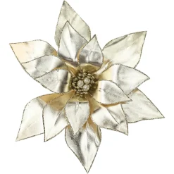 Online Christmas Forever POINSETTIA HEAD CHAMPAGNE 13″ METALIC W/ CLIP