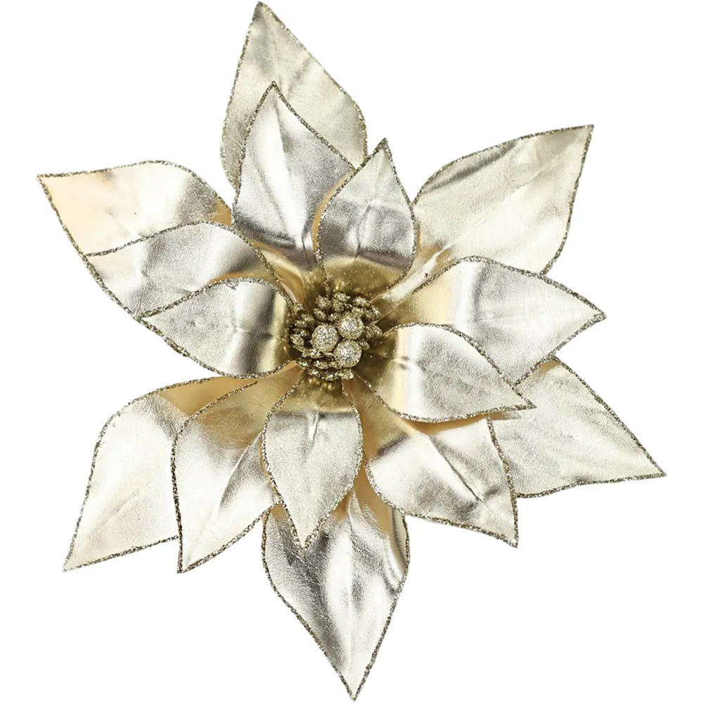 Online Christmas Forever POINSETTIA HEAD CHAMPAGNE 13″ METALIC W/ CLIP