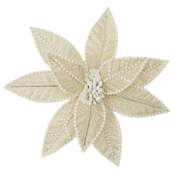 Discount Christmas Forever POINSETTIA HEAD CHAMPAGNE/WHITE 12.5″ LEATHER W/ PEARLS & CLIP