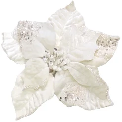 Online Christmas Forever POINSETTIA HEAD CREAM 9″ CARDED W/ GLITTER & CLIP