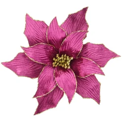 Online Christmas Forever POINSETTIA HEAD FUCHSIA/ MAGENTA 12″ VELVET W/ CH GLITTER EDGE & CLIP