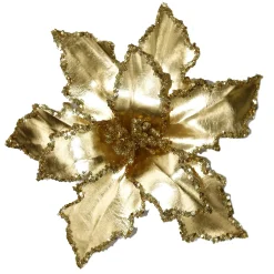 Best Christmas Forever POINSETTIA HEAD GOLD 12″ METALIC W/GLITTER W/CLIP