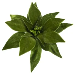 Outlet Christmas Forever POINSETTIA HEAD GREEN 9″ VELVET W/ CLIP