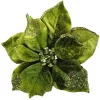 Best Christmas Forever POINSETTIA HEAD GREEN CHARTREUSE 9″ GLITTER CARDED W/ CLIP