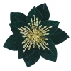 Online Christmas Forever POINSETTIA HEAD GREEN EMERALD 11.5″ VELVET W/GOLD SEQUINS W/ CLIP
