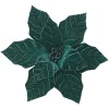 Christmas Forever POINSETTIA HEAD GREEN EMERALD 9.5″ VELVET W/ CLIP