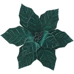 Christmas Forever POINSETTIA HEAD GREEN EMERALD 9.5″ VELVET W/ CLIP
