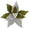 Christmas Forever POINSETTIA HEAD GREEN MOSS 11″ VELVET W/ FROSTED PETALS & CLIP