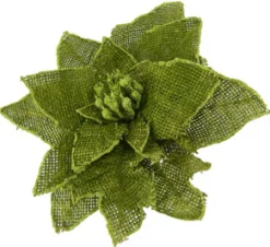 Online Christmas Forever POINSETTIA HEAD GREEN/ MOSS 6″ BURLAP W/GLITTER TRIM & CLIP