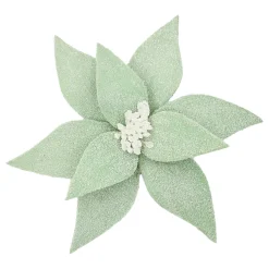 Discount Christmas Forever POINSETTIA HEAD GREEN SAGE 11.5″ FROSTED WOOL W/ CLIP