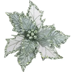 Sale Christmas Forever POINSETTIA HEAD GREEN SLATE 10″W/ GLITTER & CLIP