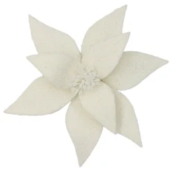 Online Christmas Forever POINSETTIA HEAD IVORY 11.5″ FROSTED WOOL W/ CLIP