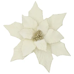 Online Christmas Forever POINSETTIA HEAD IVORY 12.5″ VELVET GLITTER EDGE