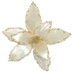 Discount Christmas Forever POINSETTIA HEAD IVORY 9″ VELVET SHEER W/ CLIP