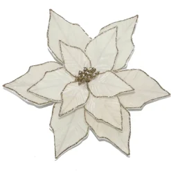 Christmas Forever POINSETTIA HEAD IVORY 14″ W/ GOLD GLITTER EDGE W/ CLIP