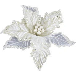 Discount Christmas Forever POINSETTIA HEAD IVORY 11″ W/SEQUINS BORDER & CLIP