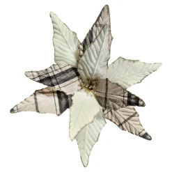 Best Christmas Forever POINSETTIA HEAD IVORY 2-TONE 10.5″ VELVET/ FABRIC W/ CLIP