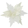 Online Christmas Forever POINSETTIA HEAD IVORY /WHITE 12″ VELVET GLITTER W/ CLIP
